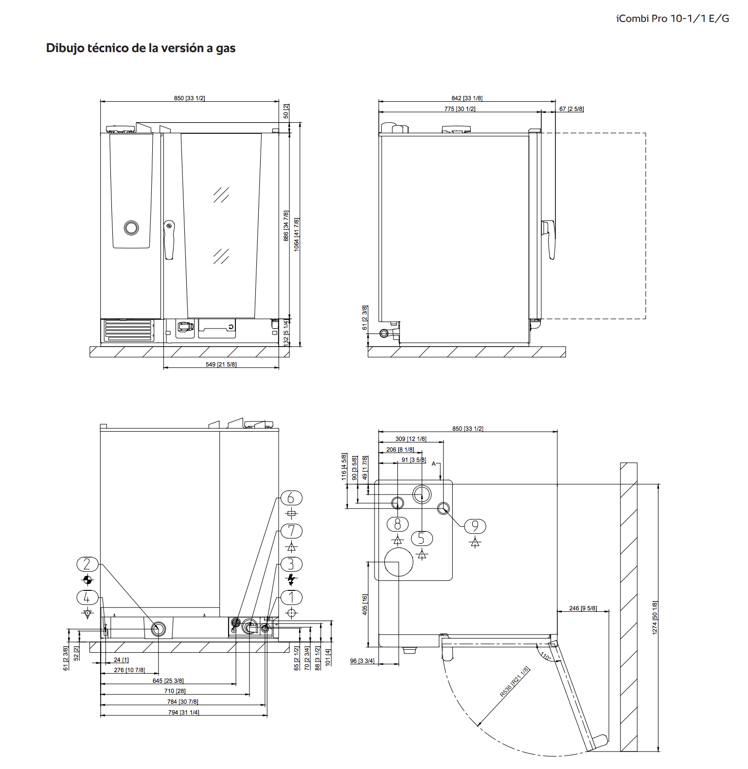 dibujo 10-1:1 Horno iCombi Pro Gas LP CD1GRRA.0001372